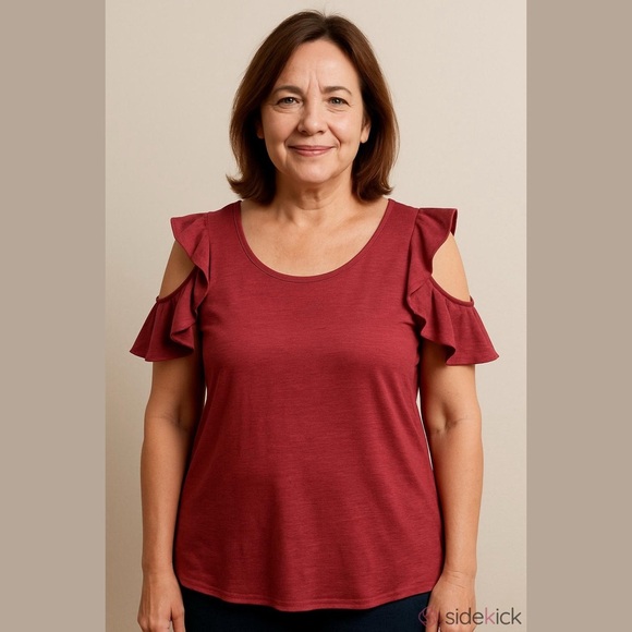 DG2 by Diane Gilman Tops - DG2 by Diane Gilman Pinkish Burgundy Cold Shoulder Top Shirt Size XS Ruffles NWT